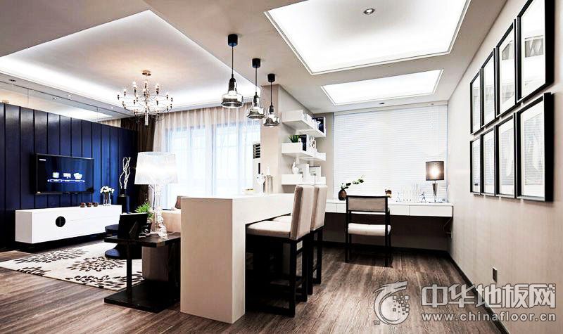 现代极简风格客厅深灰色木地板家装效果图